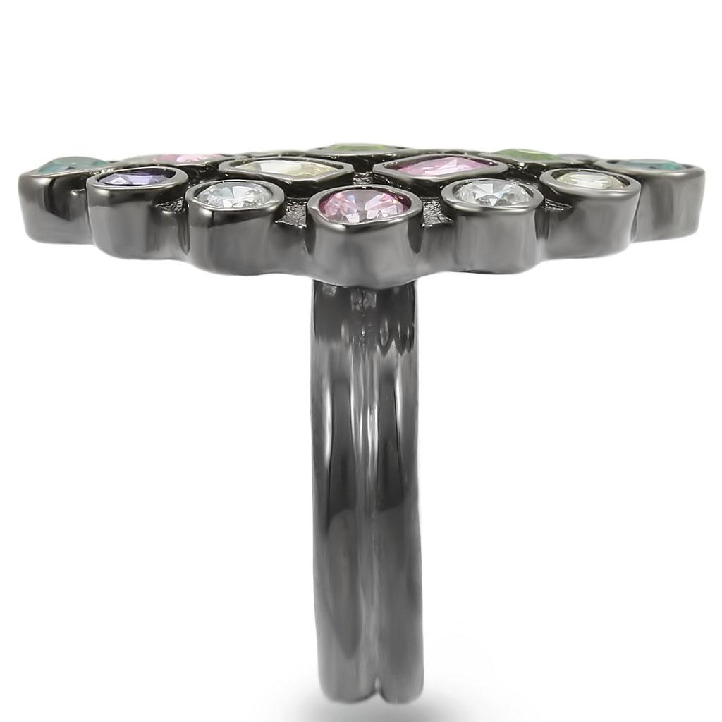 JCE297 Ruthenium Brass Ring with AAA Grade CZ  in Multi Color