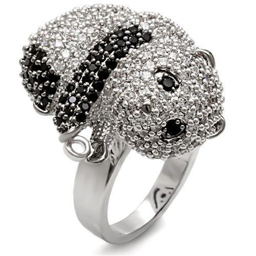 JCE083 Rhodium + Ruthenium Brass Ring with AAA Grade CZ  in Black Diamond