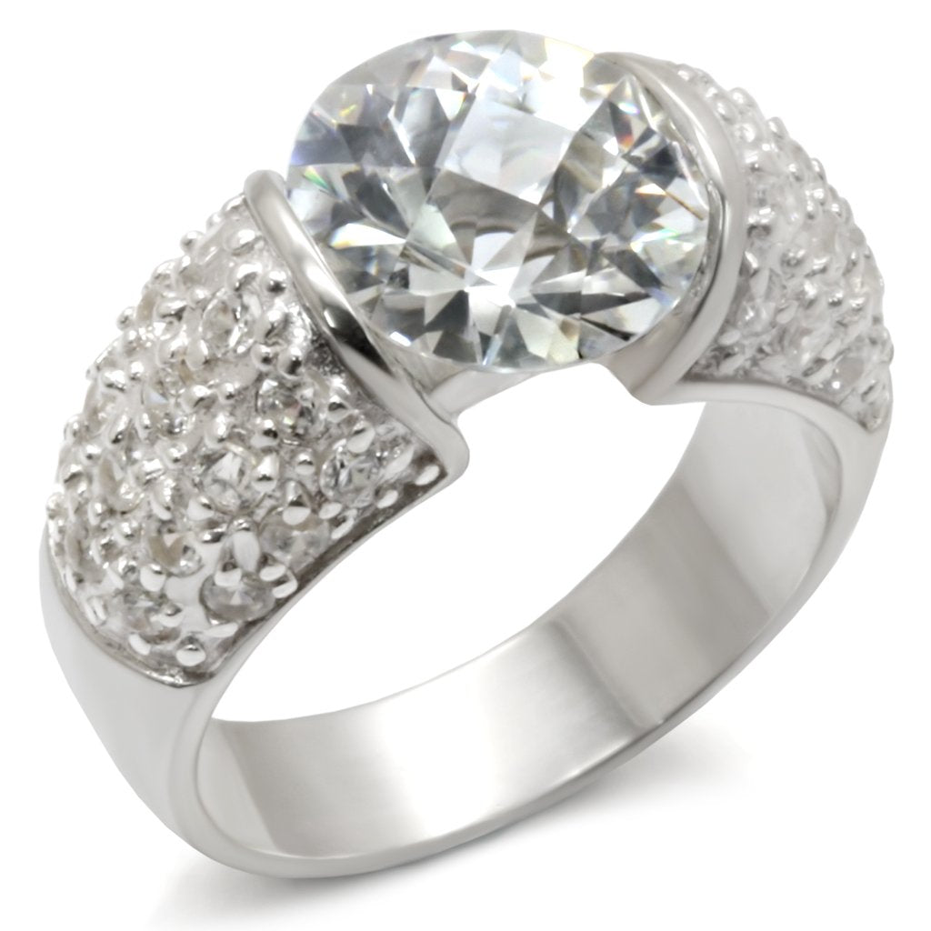 JCE423 High-Polished 925 Sterling Silver Ring with AAA Grade CZ  in Clear