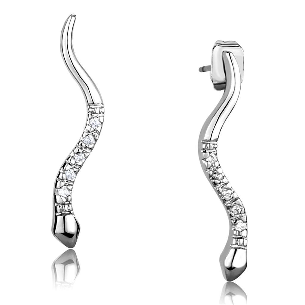 JCE1051 Rhodium Brass Earrings with AAA Grade CZ  in Clear