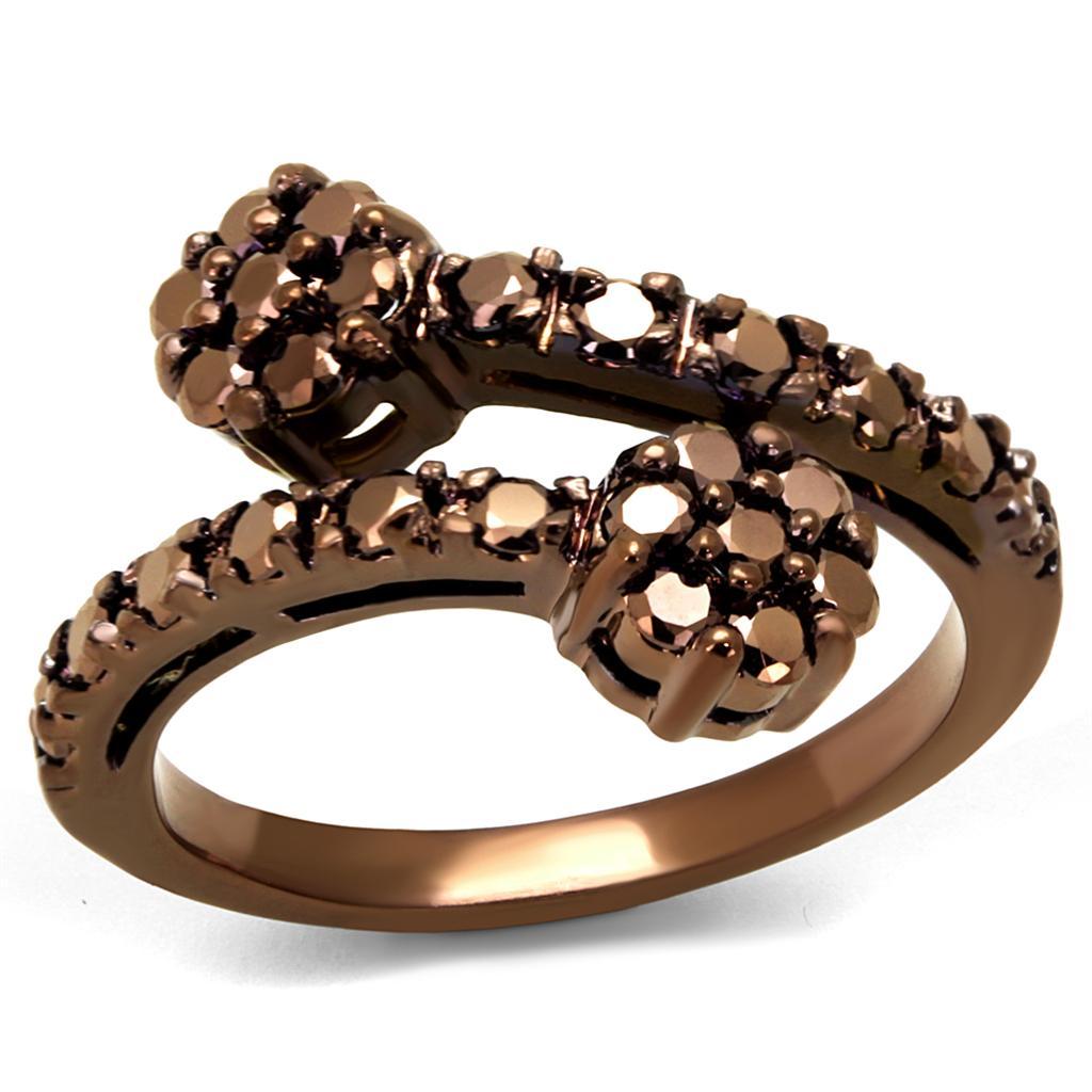 JCE1158 IP Coffee light Brass Ring with AAA Grade CZ  in Light Coffee