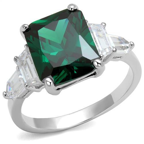 JCE1363 Rhodium Brass Ring with Synthetic Spinel in Emerald