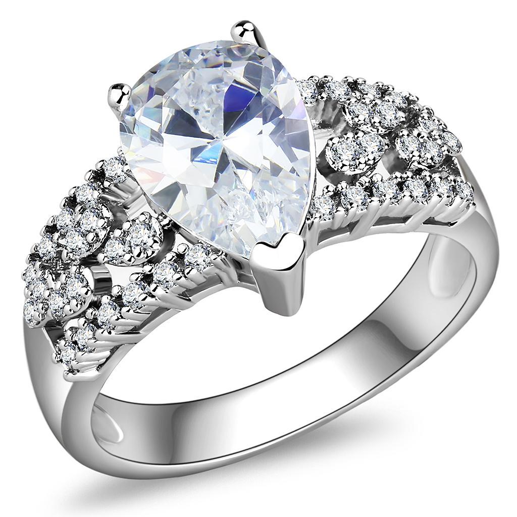 JCE1444 Rhodium Brass Ring with AAA Grade CZ  in Clear