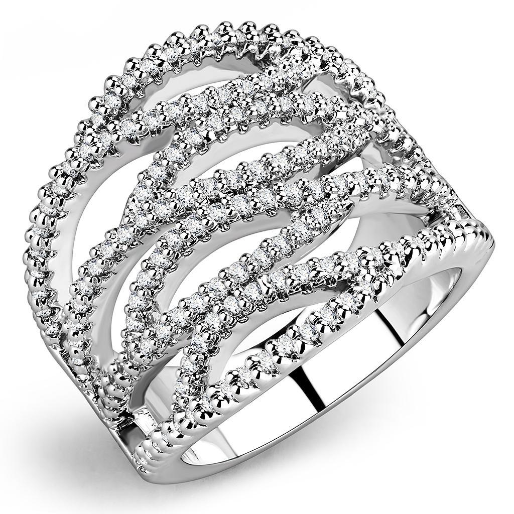 JCE1465 Rhodium Brass Ring with AAA Grade CZ  in Clear