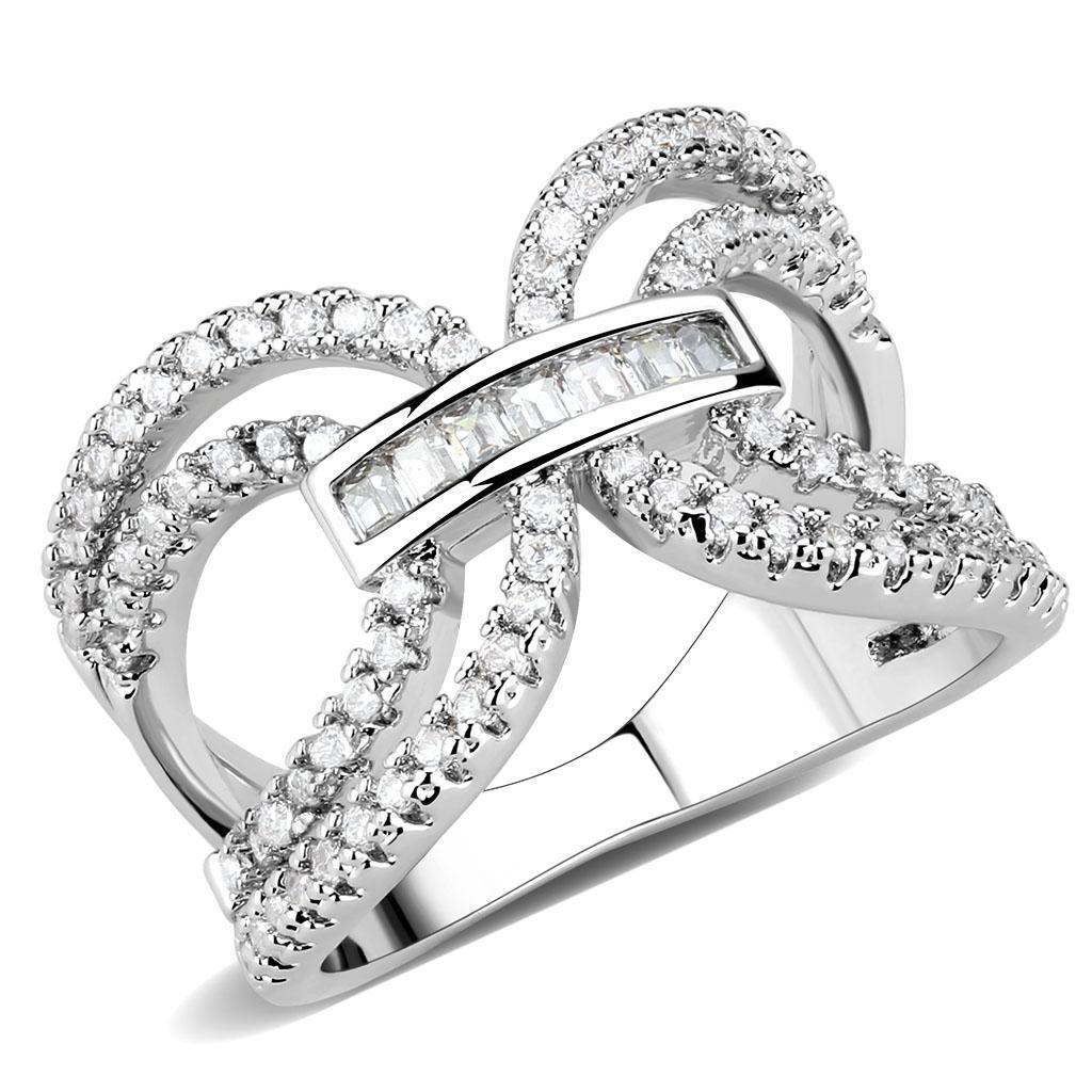 JCE1541 Rhodium Brass Ring with AAA Grade CZ  in Clear
