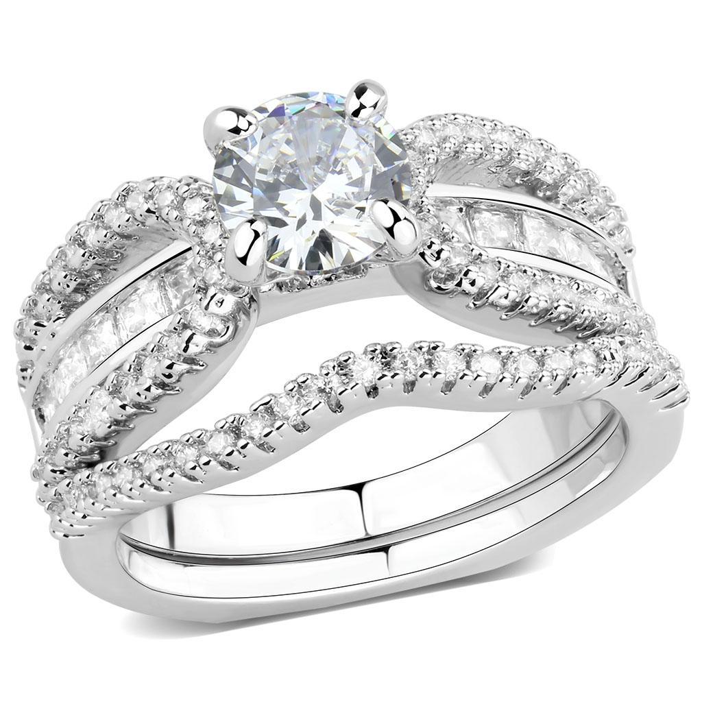 JCE1556 Rhodium Brass Ring with AAA Grade CZ  in Clear