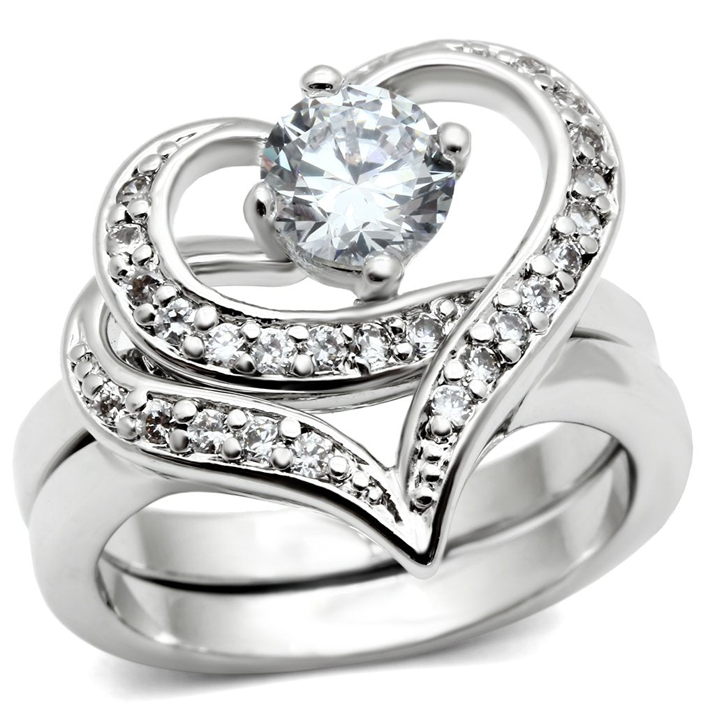 JCE220 Rhodium Brass Ring with AAA Grade CZ  in Clear