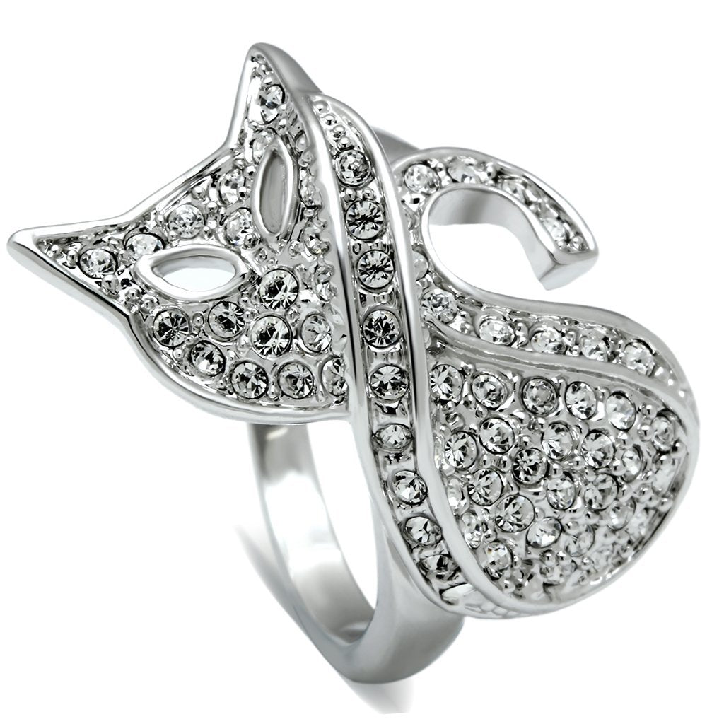 JCE260 Rhodium Brass Ring with Top Grade Crystal  in Clear