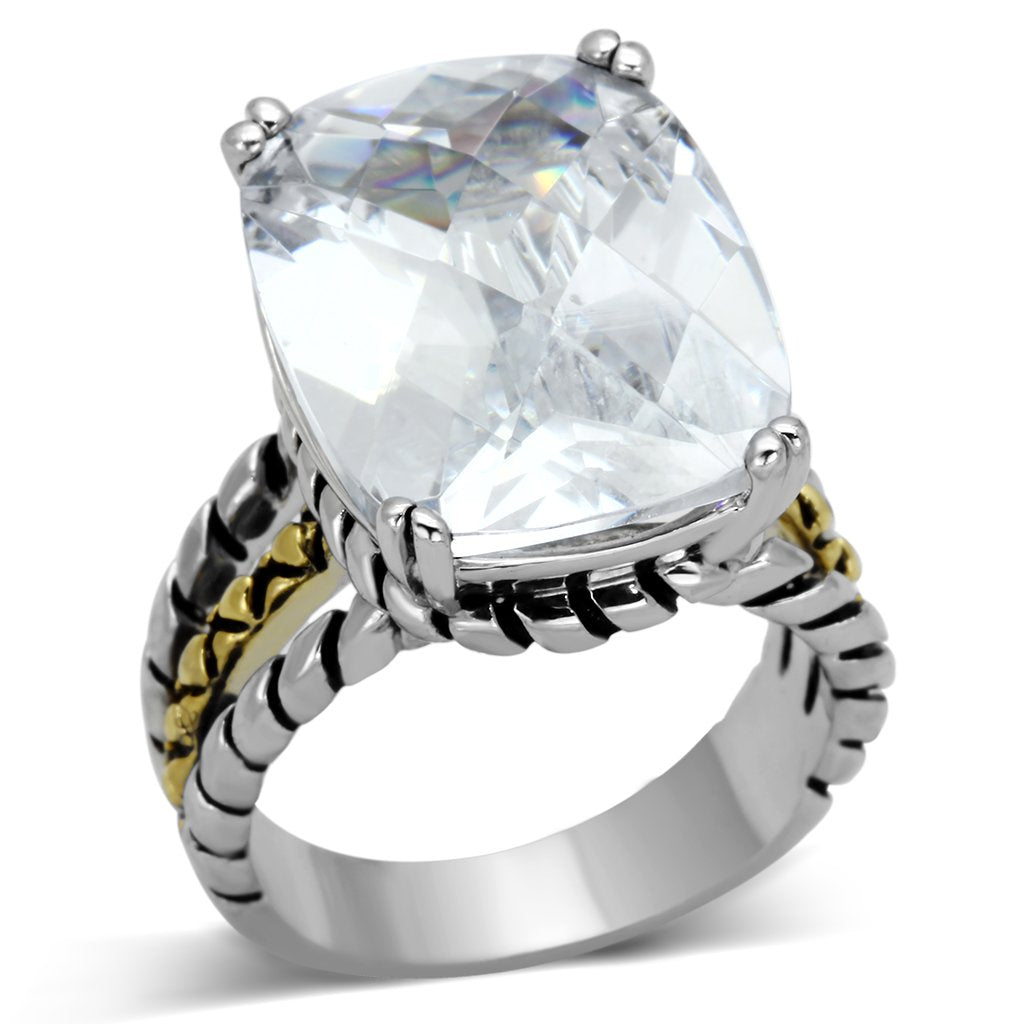 JCE316 Reverse Two-Tone Brass Ring with AAA Grade CZ  in Clear