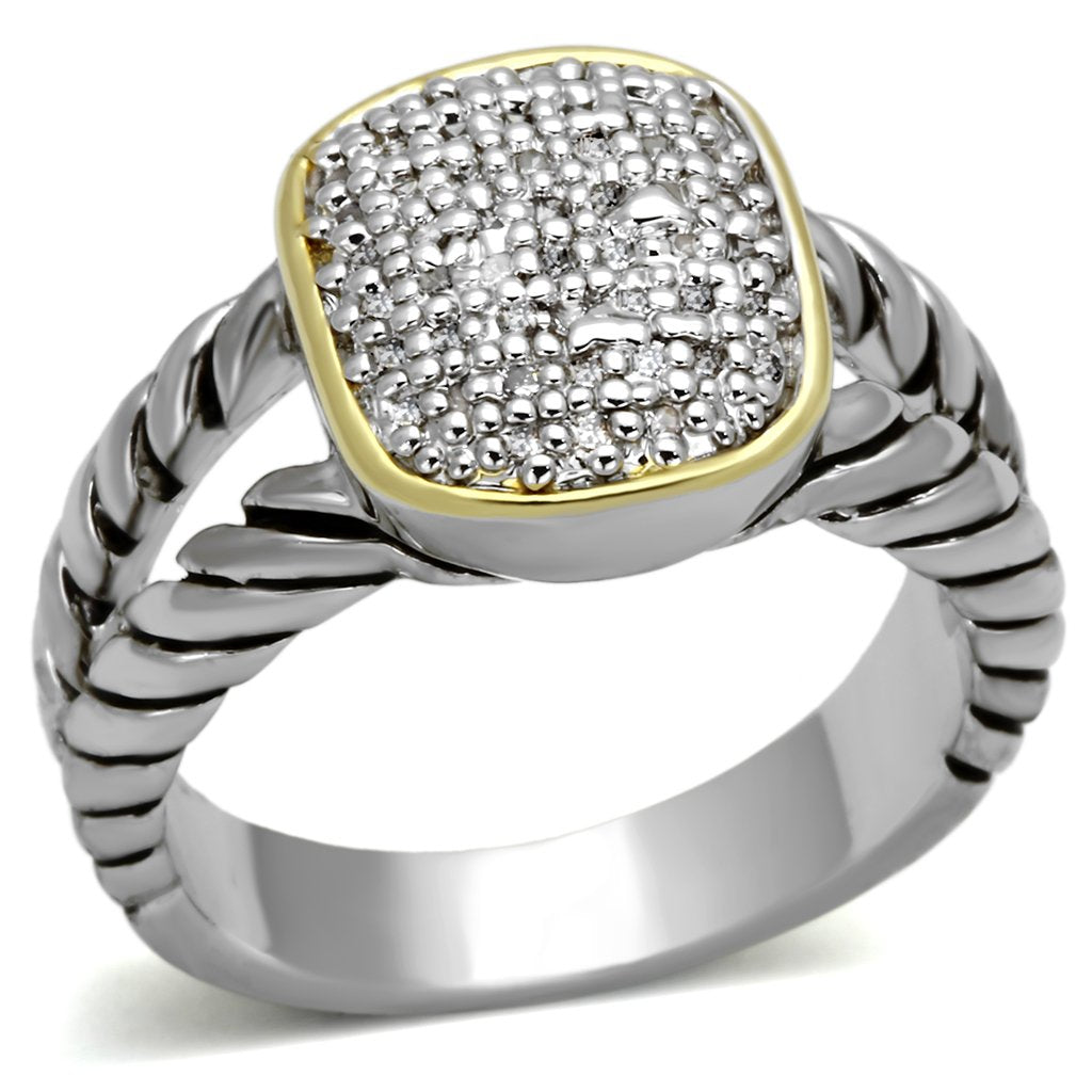 JCE322 Reverse Two-Tone Brass Ring with AAA Grade CZ  in Clear