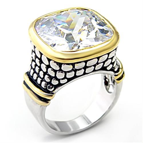 JCE047 Reverse Two-Tone Brass Ring with AAA Grade CZ  in Clear