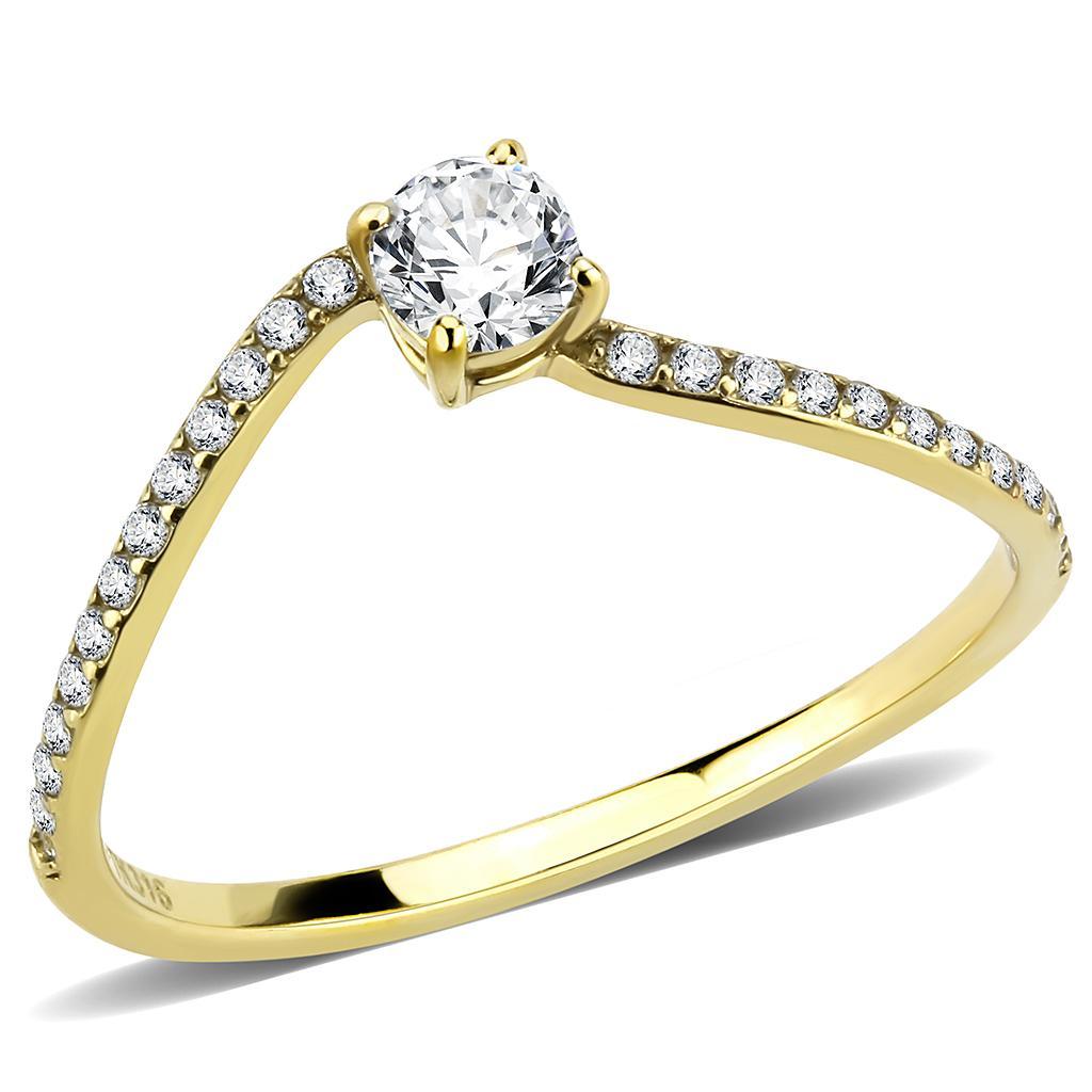 JCE256 IP Gold(Ion Plating) Stainless Steel Ring with AAA Grade CZ  in Clear