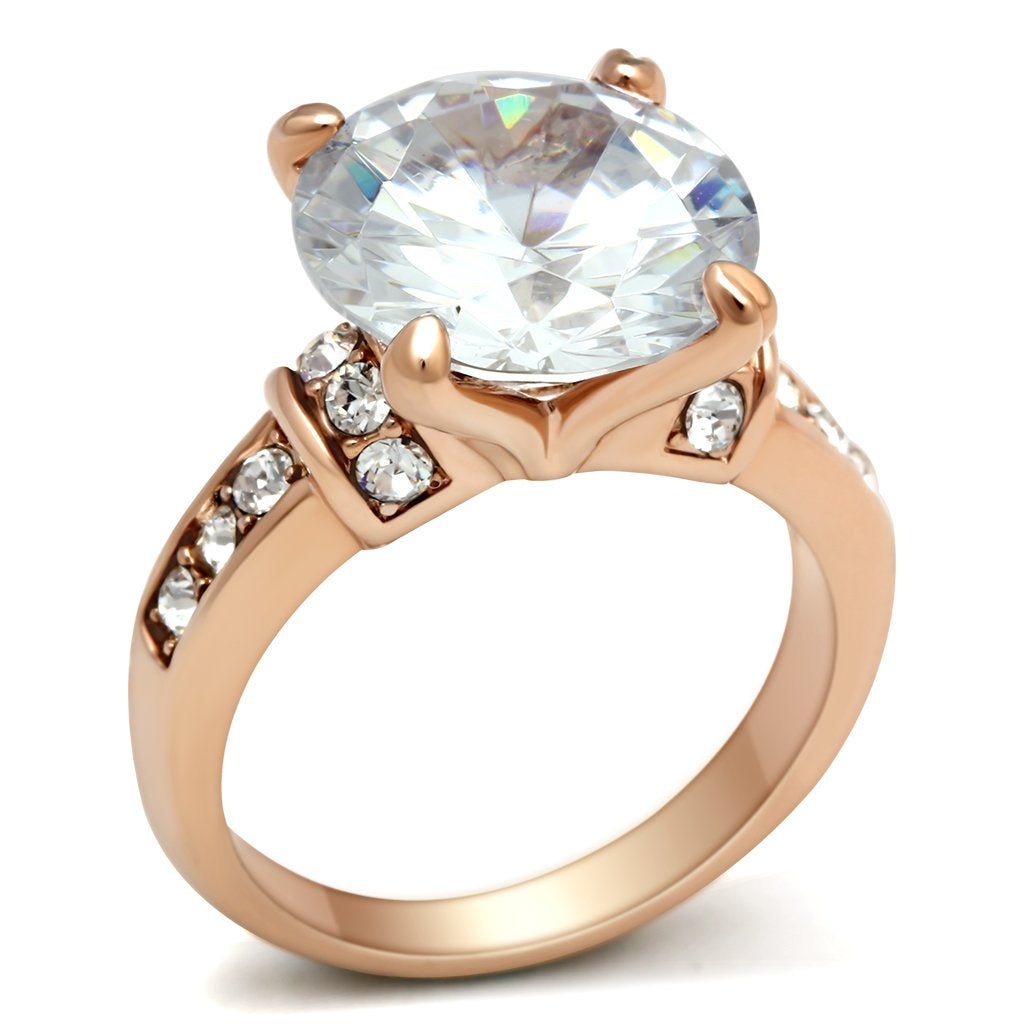 JCE144 IP Rose Gold(Ion Plating) Brass Ring with AAA Grade CZ  in Clear