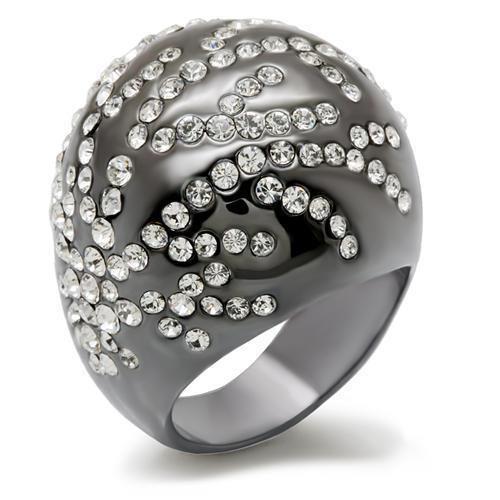 JCE1682 TIN Cobalt Black Brass Ring with Top Grade Crystal  in Clear