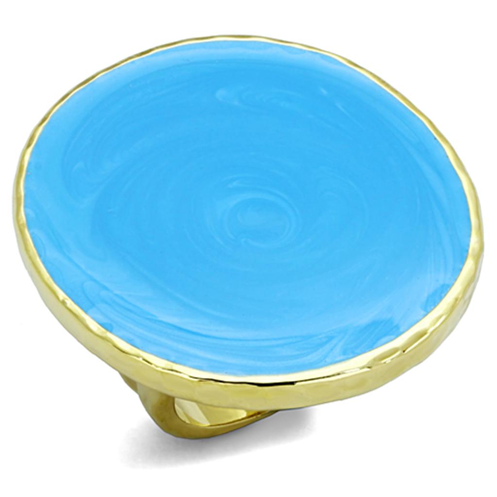 JCE3239 Gold Brass Ring with Epoxy  in Sea Blue