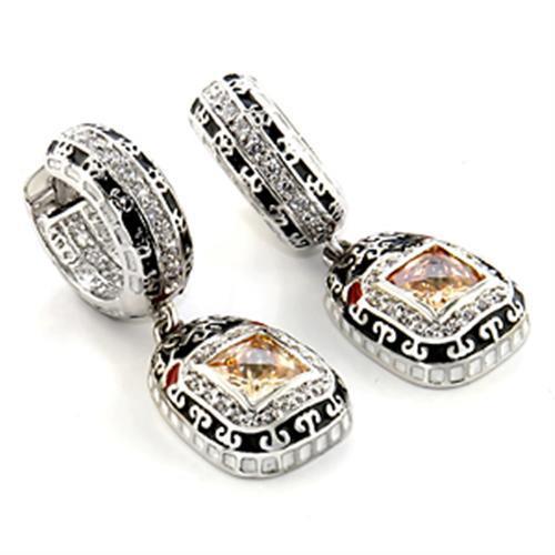 JCEA968 Rhodium Brass Earrings with AAA Grade CZ  in Champagne-Default Title