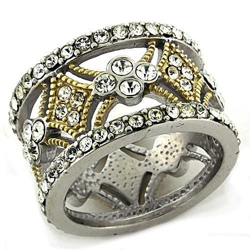 JCEAS1193 Gold+Rhodium 925 Sterling Silver Ring with Top Grade Crystal  in Clear