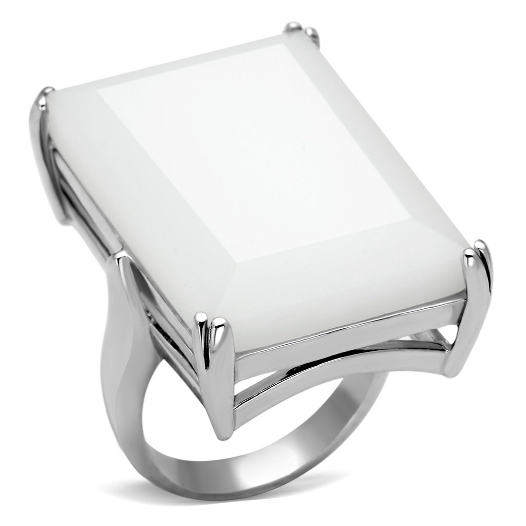 JCEAS868 Rhodium 925 Sterling Silver Ring with Synthetic Synthetic Glass in White