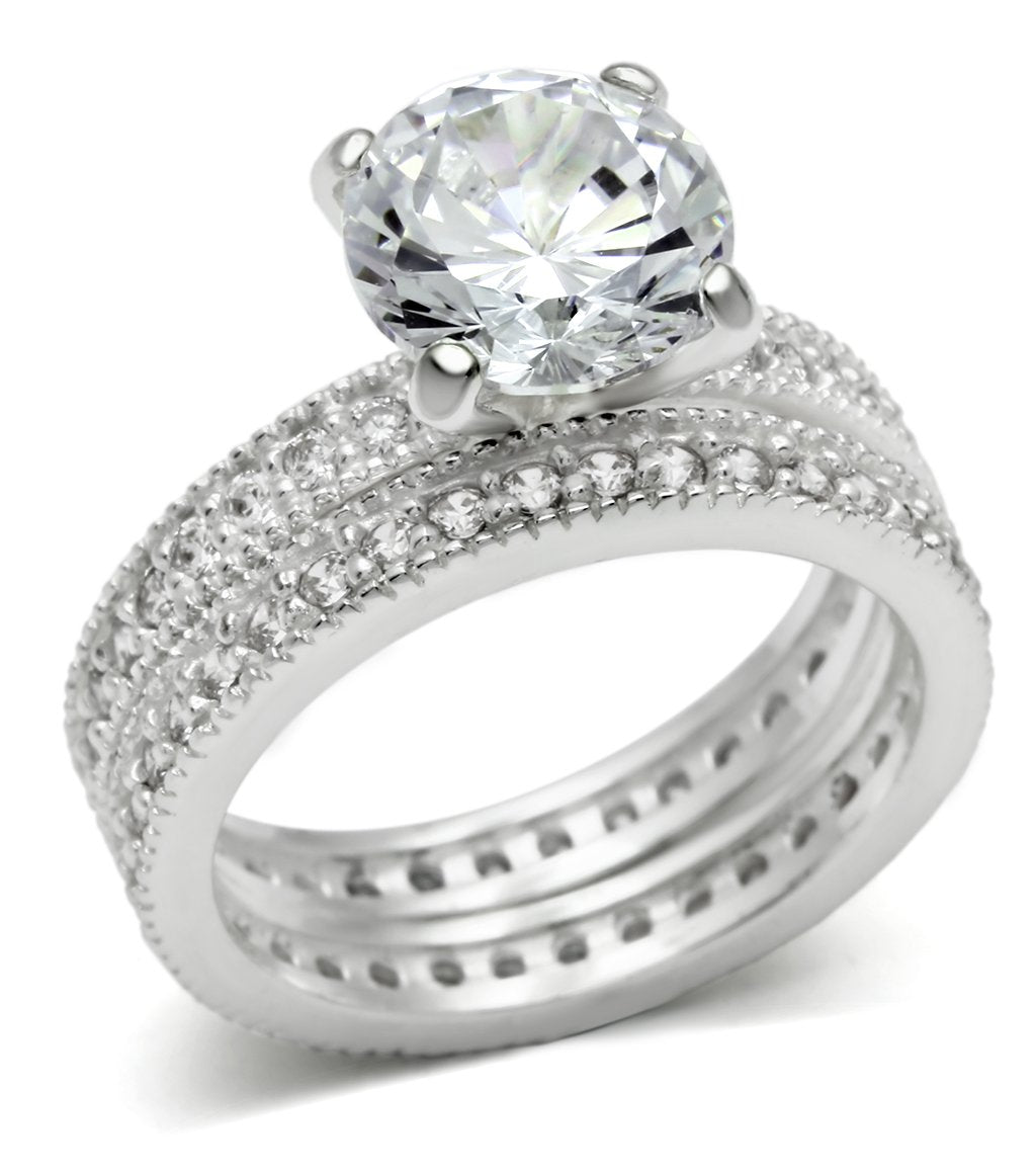 JCES527 Rhodium 925 Sterling Silver Ring with AAA Grade CZ  in Clear