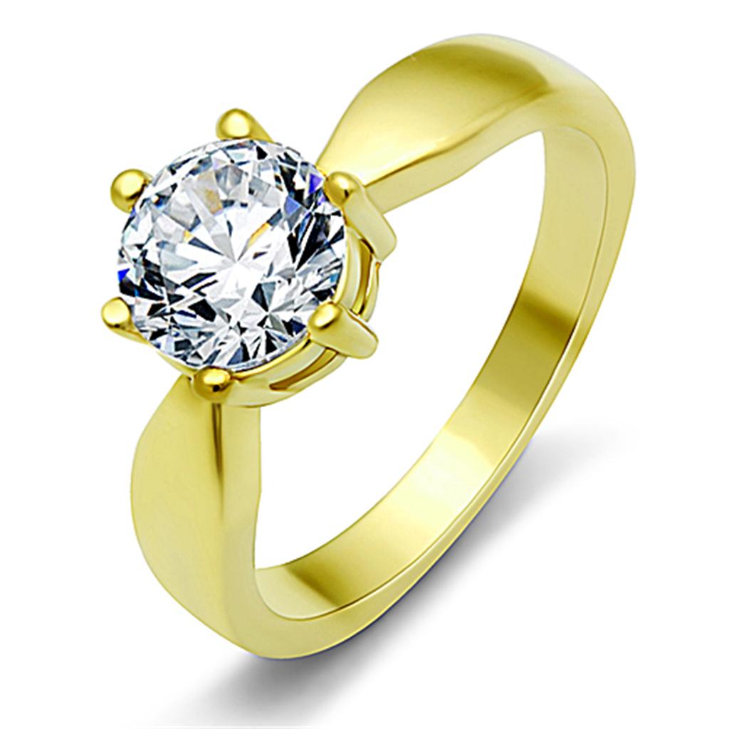 JCE071G IP Gold(Ion Plating) Stainless Steel Ring with AAA Grade CZ  in Clear