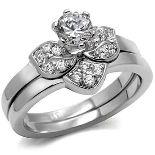 JCE099 High polished (no plating) Stainless Steel Ring with AAA Grade CZ  in Clear