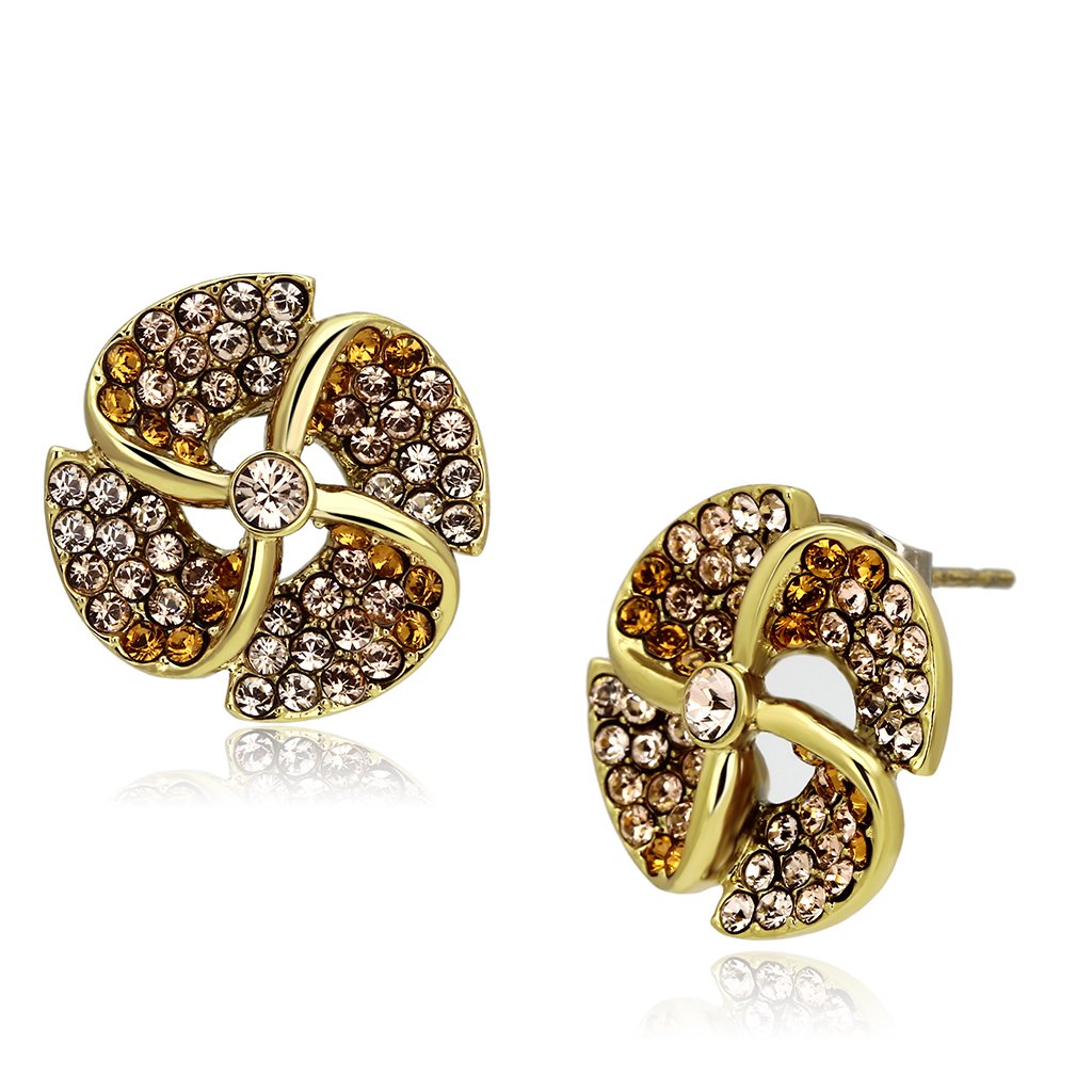 JCE1040 IP Gold(Ion Plating) Stainless Steel Earrings with Top Grade Crystal  in Multi Color