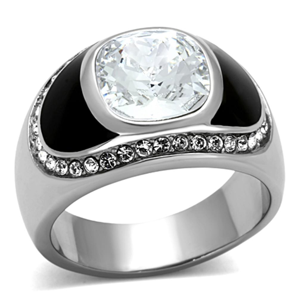 JCE1199 High polished (no plating) Stainless Steel Ring with Top Grade Crystal  in Clear