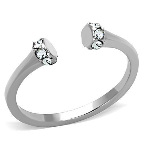 JCE1580 High polished (no plating) Stainless Steel Ring with Top Grade Crystal  in Clear
