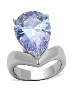 JCE1755 High polished (no plating) Stainless Steel Ring with AAA Grade CZ  in Light Amethyst