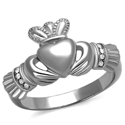 JCE2094 High polished (no plating) Stainless Steel Ring with Top Grade Crystal  in Clear