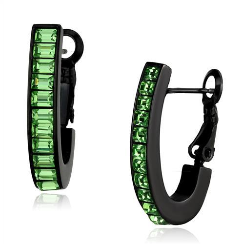 JCE2534 IP Black(Ion Plating) Stainless Steel Earrings with Top Grade Crystal  in Peridot