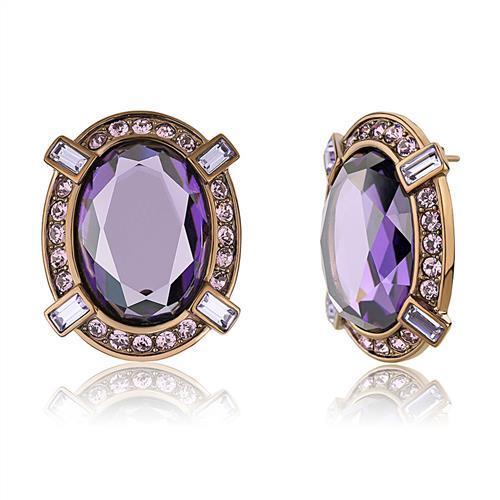 JCE2571 IP Coffee light Stainless Steel Earrings with AAA Grade CZ  in Amethyst