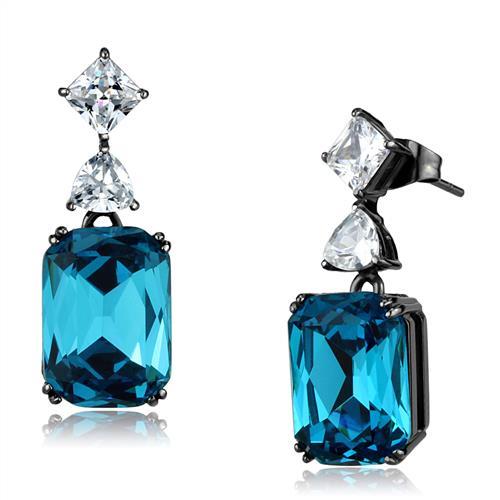 JCE2848 IP Light Black  (IP Gun) Stainless Steel Earrings with Top Grade Crystal  in Blue Zircon