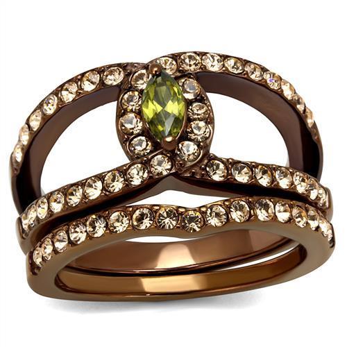 JCE2956 IP Coffee light Stainless Steel Ring with AAA Grade CZ  in Olivine color
