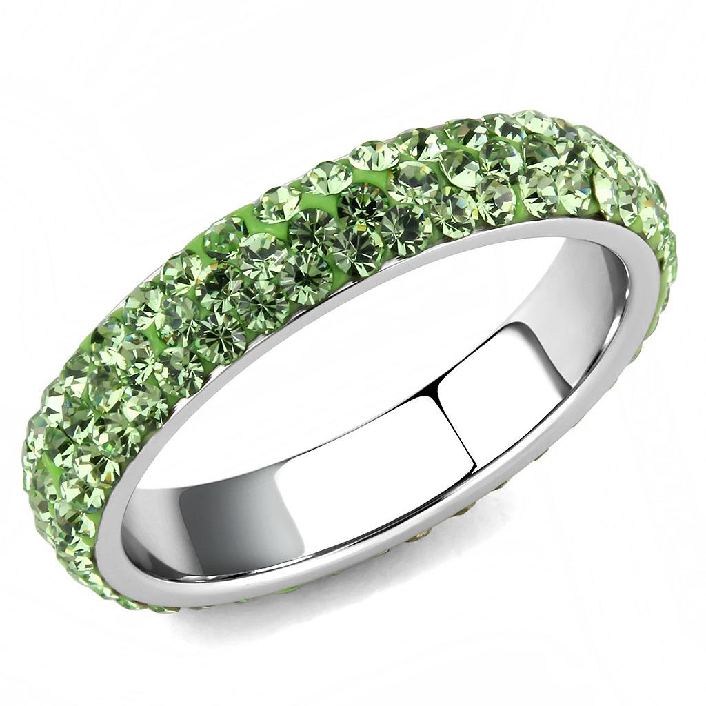 JCE3537 High polished (no plating) Stainless Steel Ring with Top Grade Crystal  in Peridot