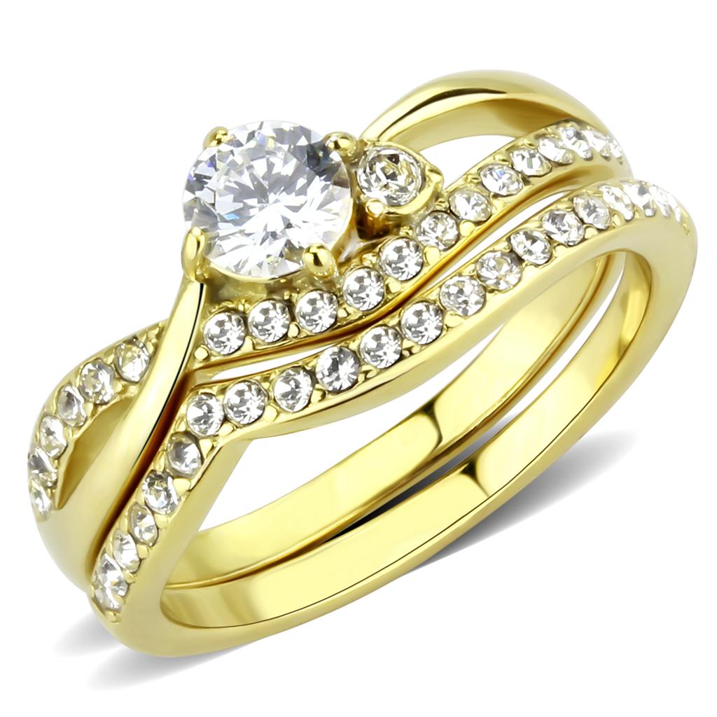 JCE3708 IP Gold(Ion Plating) Stainless Steel Ring with AAA Grade CZ  in Clear