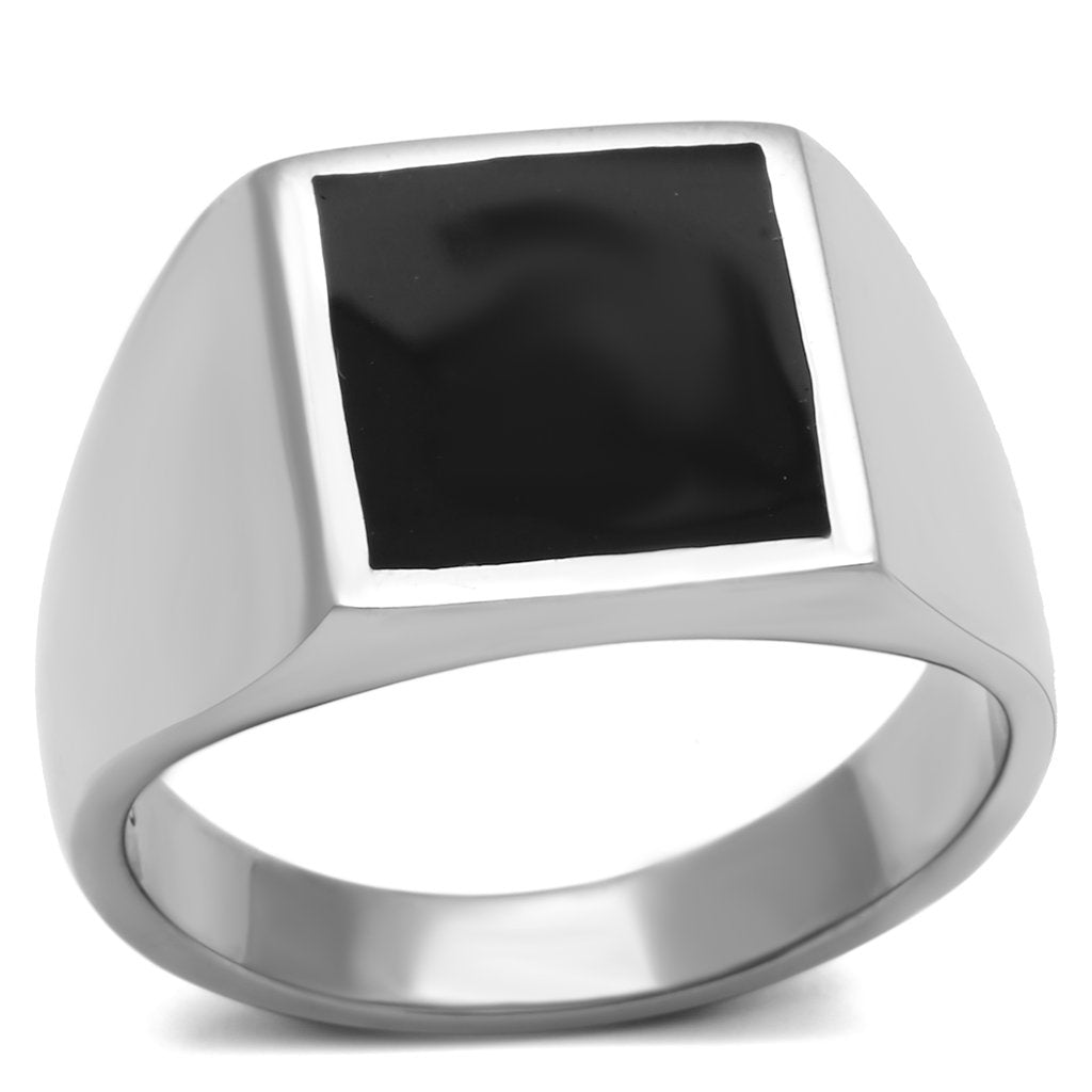 JCE594 High polished (no plating) Stainless Steel Ring with Epoxy  in Jet
