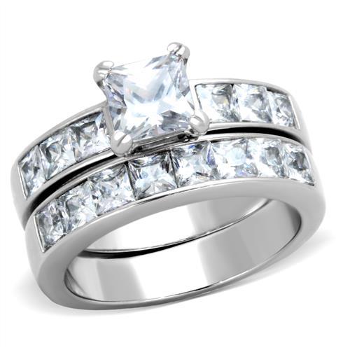 JCE61206 High polished (no plating) Stainless Steel Ring with AAA Grade CZ  in Clear