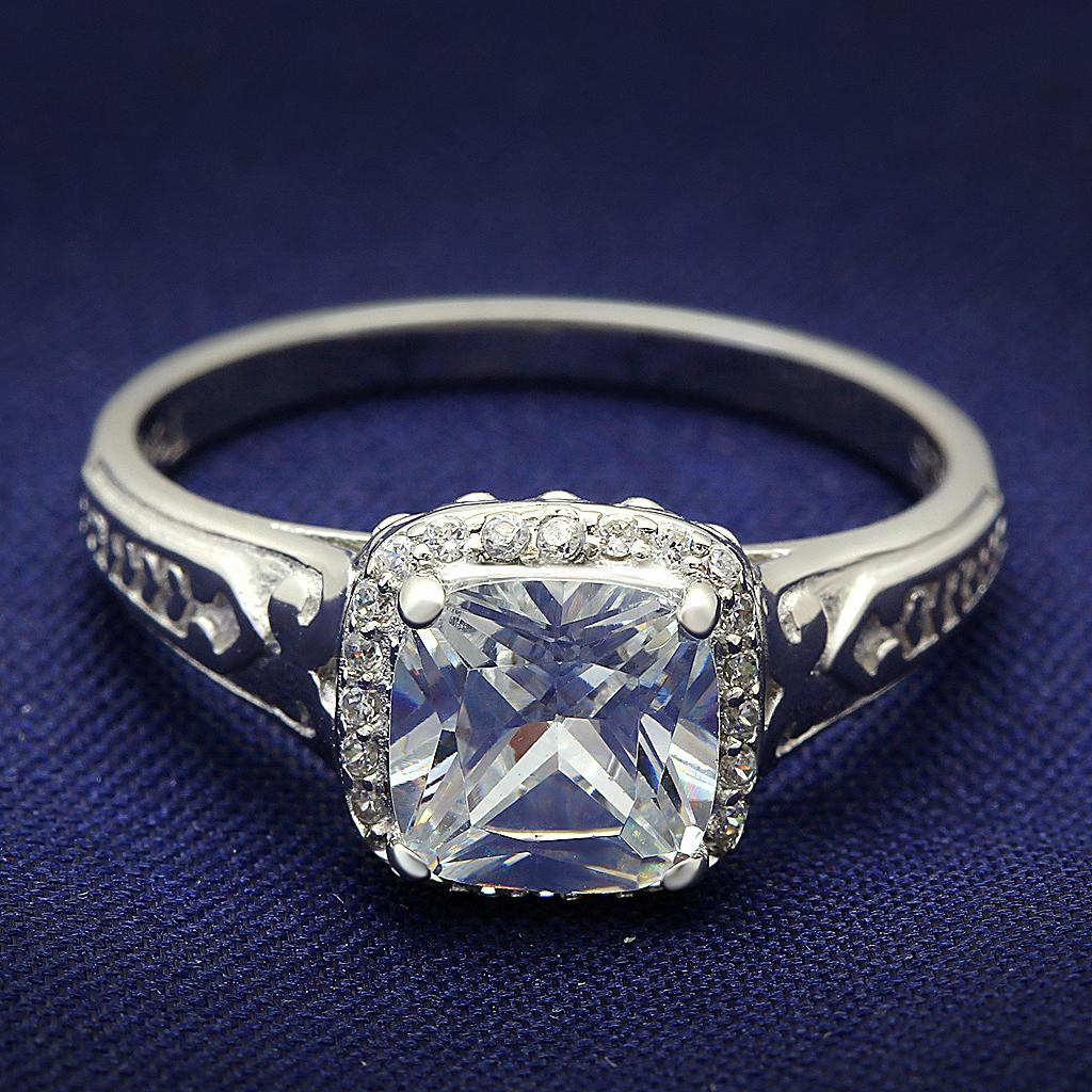 JCE019 Rhodium 925 Sterling Silver Ring with AAA Grade CZ  in Clear