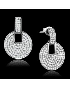 JCE323 Rhodium 925 Sterling Silver Earrings with AAA Grade CZ  in Clear